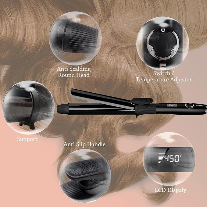 UOTEK Curling Iron with Clipped Ceramic Barrel for Long Hair Large Waves Hair Curler Making Professional Salon Hairstyle in Home &amp Travel Dual Voltage Curling Iron (1.2 Inch (30mm))