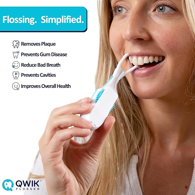 Bundle with 2 Refills Packs– Automatic and Reusable Dental Flosser | Easy Click-to-Use Solution for Plaque Removal Clean Teeth and Fresh Breath (3 Items1-Year Supply)