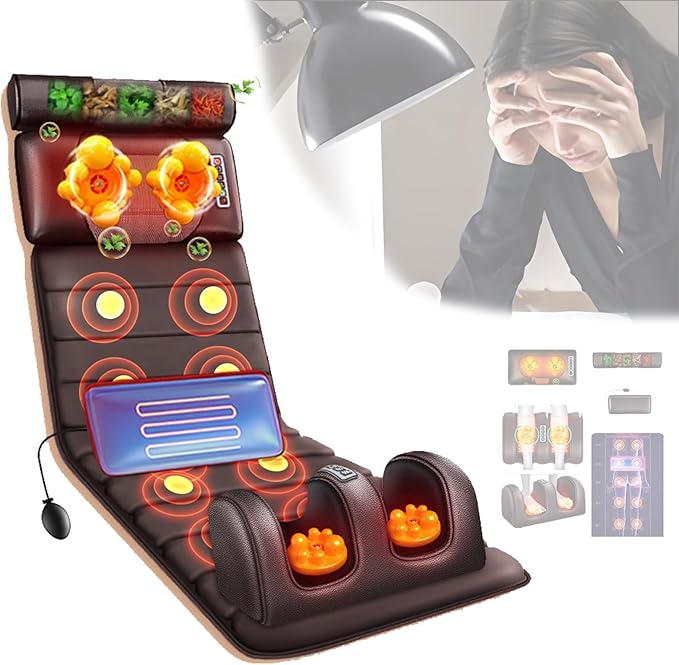 Smart Back Massager With Hot Compress FunctionTo Release Stress And Fatigue10 Vibration Massage Nodes And Chinese Medicine Stretching Round PillowChair Seat Massager For HomeBrown