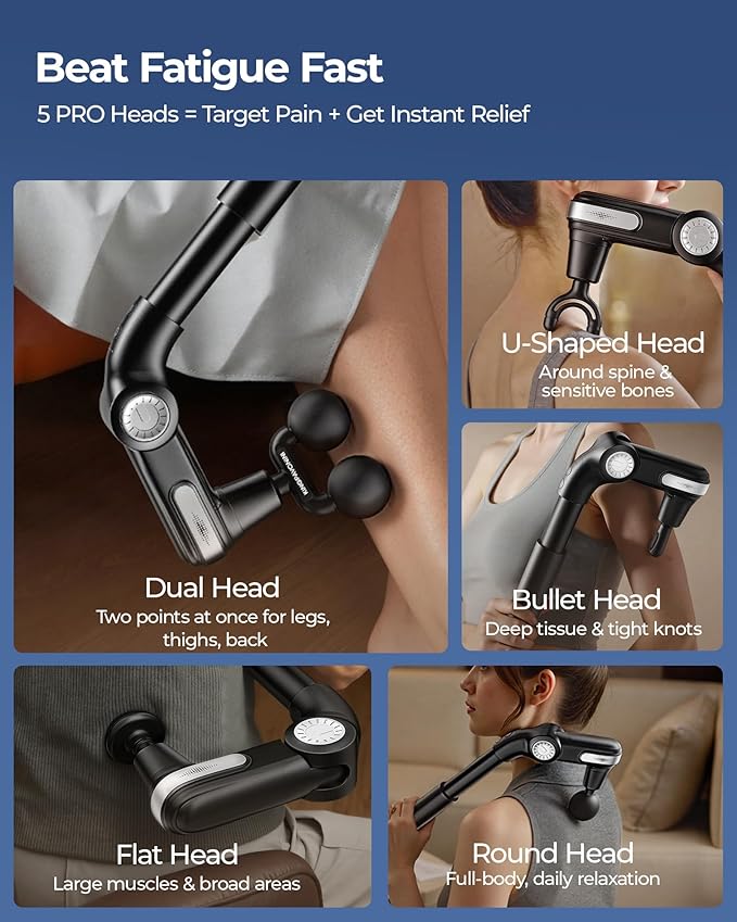 KingPavonini Foldable Massage Gun with Dual-Ball Head Adjustable Head &amp Extendable Handle Handheld Back Massage Gun Deep Tissue for Pain Relief Portable Percussion Massager Gun Gift for Men Wo