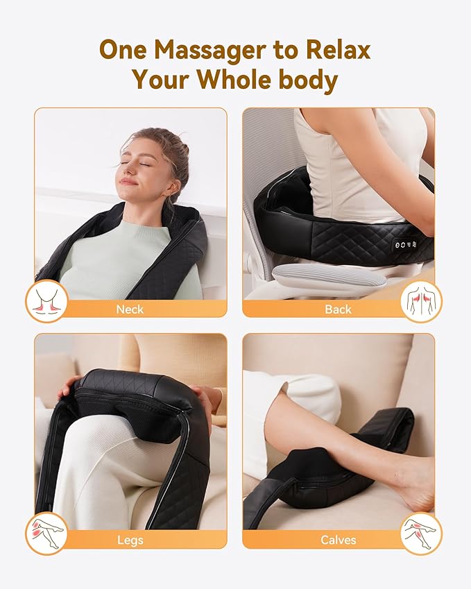 KNQZE Shiatsu Neck and Shoulder Massager with Heat 3-in-1 Shiatsu Back Massager with Heat &amp Lumbar Support
