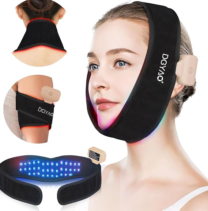 DGXINJUN Rechargeable Red Light Therapy for Neck Chin 8 Colors Portable Near Infrared Light Therapy Pain Relief Belt Wearable Neck Chin Firming V Face Wrap