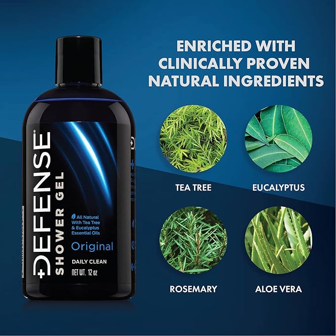 Defense Soap Tea Tree Body Wash (Original + Peppermint) | All Natural Organic Shower Soap for Athletes | Odor Control &amp Skin Fungal Protection for Sports Post Workout &amp Recovery - 12 oz (Pack