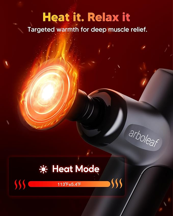 arboleaf Mini Massage Gun with Heat Percussion Muscle Massager for Pain Relief Portable &amp Quiet Handleld Small Massager Heated Travel Size with Case Gift for Men &amp Women