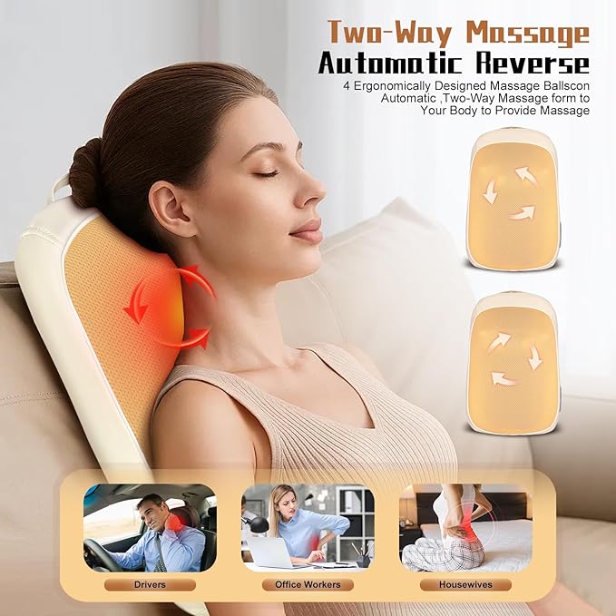 Shiatsu Back and Neck Massager for Pain Relief Deep Tissue Up and Down Rolling Back Massager with Heat Cordless Kneading Massage for Office Home Car Birthday Gifts for Women Men Mom Dad