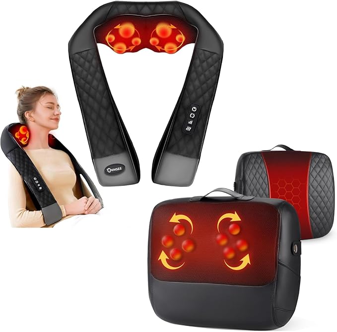 KNQZE Shiatsu Neck and Shoulder Massager with Heat 3-in-1 Shiatsu Back Massager with Heat &amp Lumbar Support