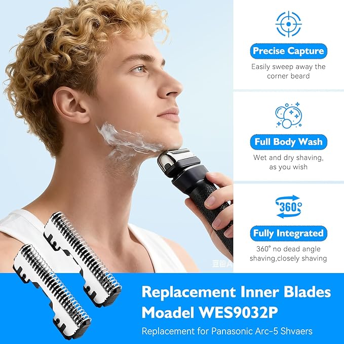 WES9032P Shaver Replacement Outer Foil and Inner Blade Set - Compatible with Panasonic ARC5 5-Blade Shavers (ES-LV97-K ES-LV67-K ES-LV95-S ES-LV65-S)