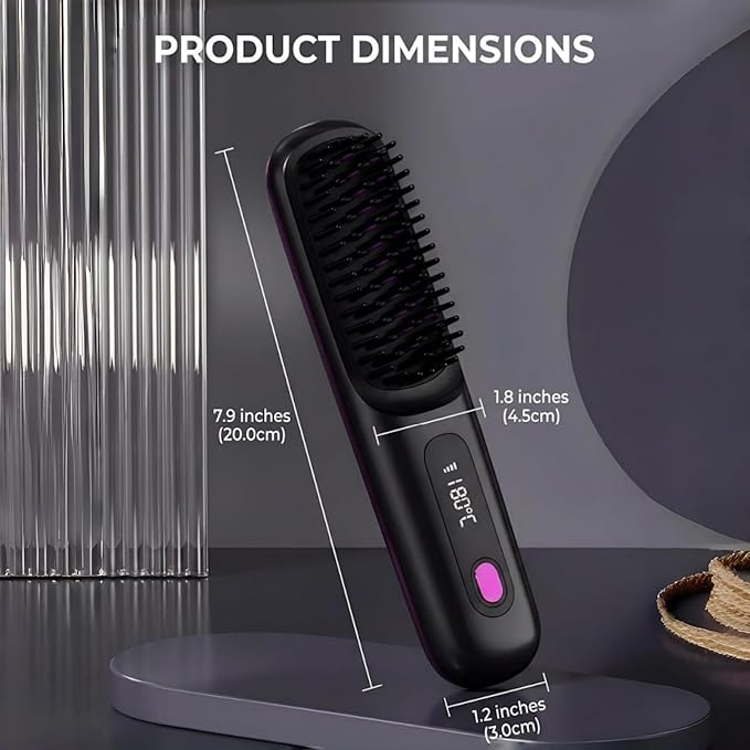 Cordless Hair Straightener Brush with LCD Display Ceramic Rechargeable Hair Straightener for Travel Fast Heating Portable Hair Straightener for Daily Use (Blue)