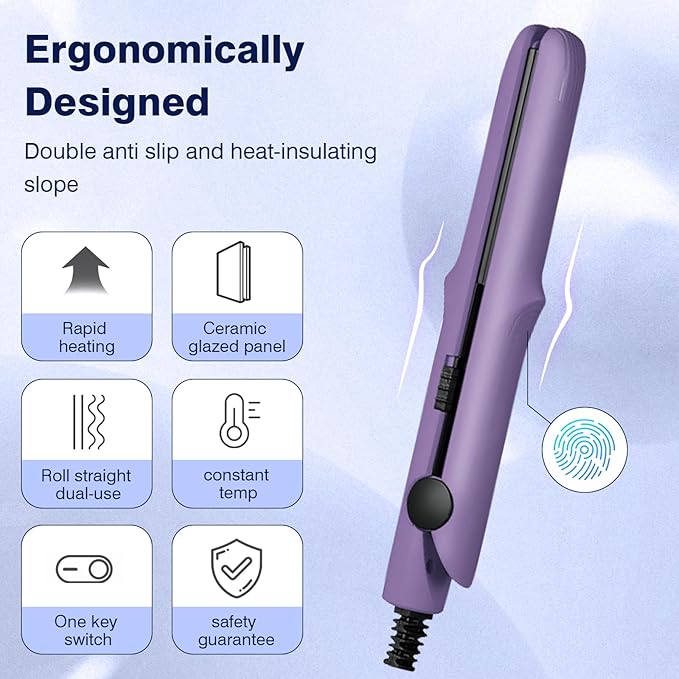 Mini Dual Purpose Curling Iron 2025 New Straight and Curly Dual-Purpose Curling Rod Portable Travel Curling Wand for Women Automatic Curling Iron for All Hair Types (Pink)