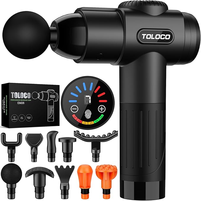 TOLOCO Massage Gun Deep Tissue Back Massage for Athletes for Pain Relief Percussion Massager with 10 Massages Heads &amp Silent Brushless Motor Valentines Day Gifts for Him Her Black