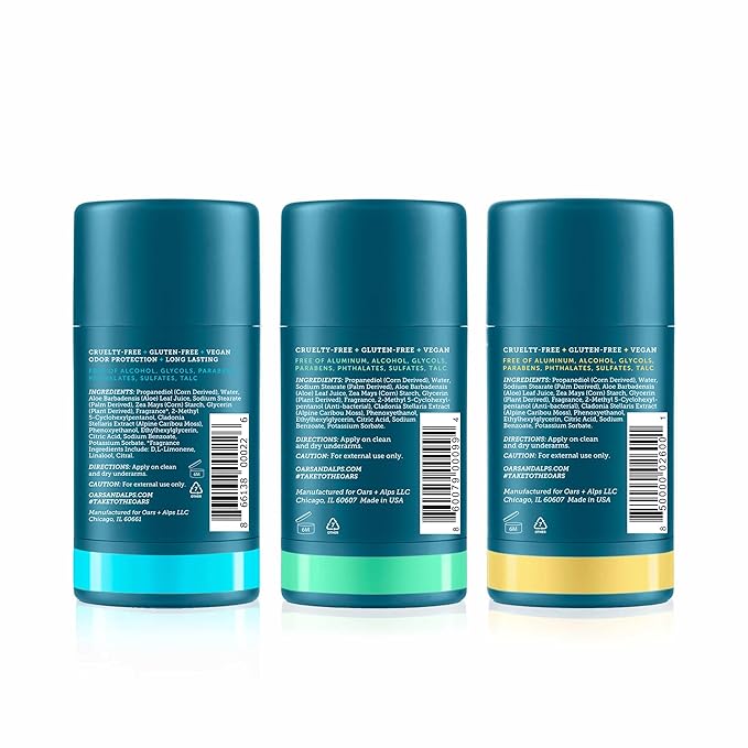 Oars + Alps Aluminum Free Deodorant for Men | Long Lasting Odor Protection Clear &amp Free of White Residue Anti-Chafing Smooth Glide Dermatologist Tested Variety Pack 3pk 2.6oz