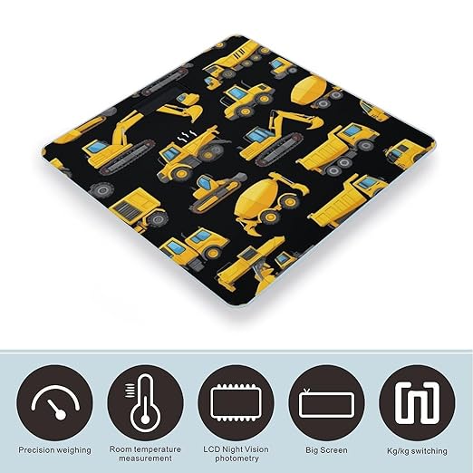 Women's Digital Bathroom Weighing Scale Automatic Switch Energy Saving Scale Smart Scale for Body Weight Cool Black Yellow Buldozer Excavator Construct Machines