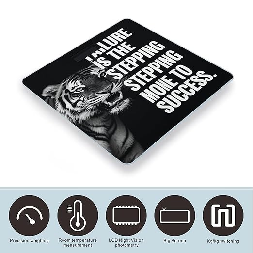 Wildlife Tiger Motivational Quotes Weight Scale Large Digital Bathroom Scales with Bright LED Display Non Slip Digital Scale and Step On Fashion Weighing Machine for Body