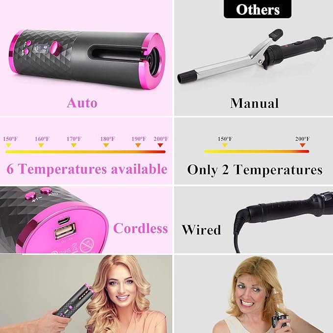 Cordless Automatic Hair Curler Ceramic Rotating Wireless Auto Curling Iron Wand Portable Spin Hair Styling Curler