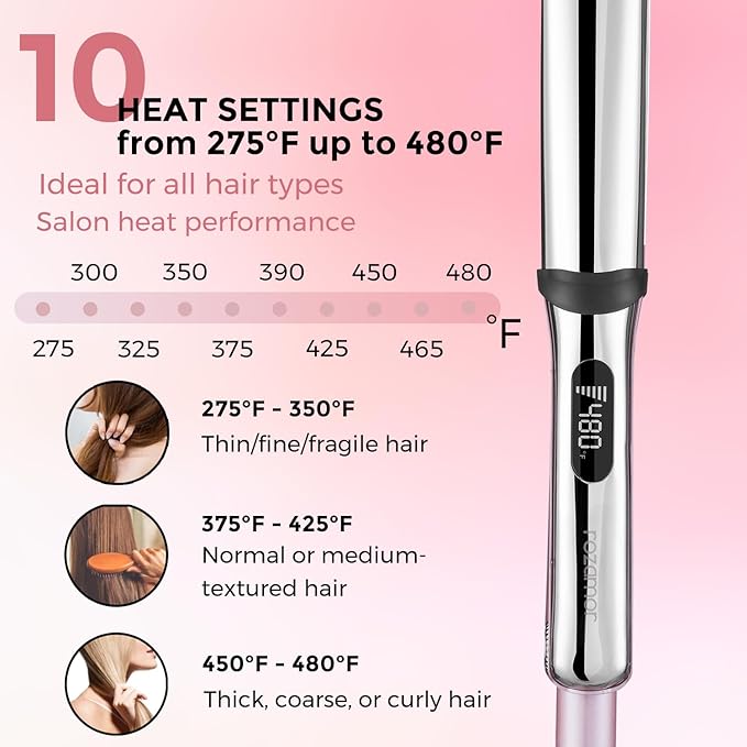 Professional Titanium Flat Iron with 1 1/4 Inch Floating Plates Hair Straightener and Curler 2 in 1 with 10 Adjustable Temp Up to 480 ℉ Negative Ion &amp Dual Voltage Fast Heating Hair Tools