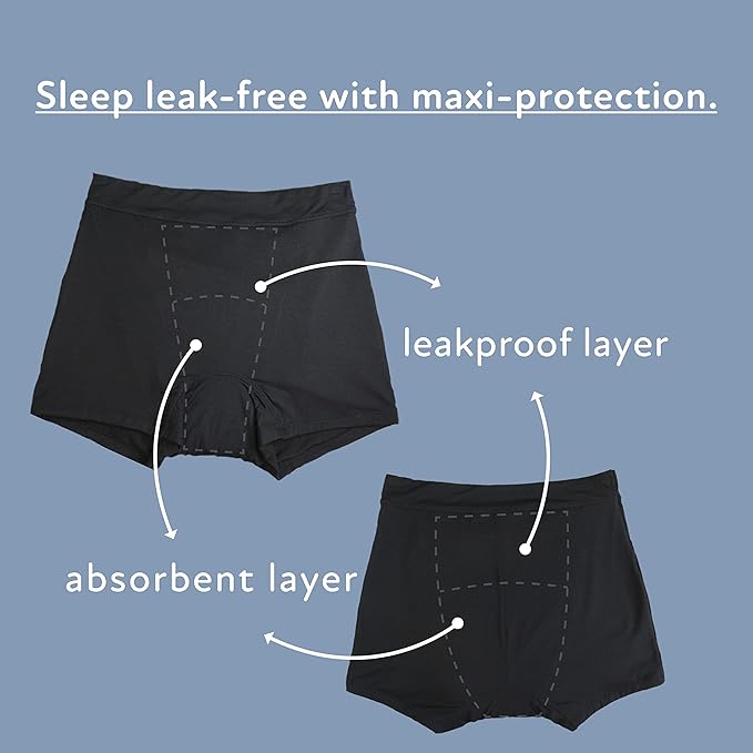 Goat Union Overnight Period Shorts for Women - 2 Absorbent Sleep Period Boyshorts Heavy Flow