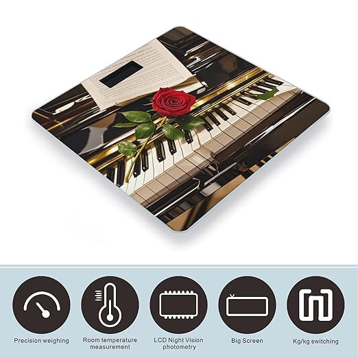 Red Rose on Piano Smart Scale for Body Weight Accurate Bathroom Scale with LED Display Digital Weight Scales Weighing Machine High Precision Scales for Bath Home
