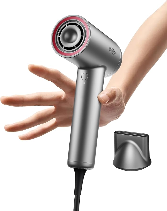 TYMO Ionic Hair Dryer for Women Professional Blow Dryer with 110000 RPM Brushless Motor for Fast Drying Travel Lightweight AIRHYPE Lite Hairdryer Low Noise 4 Temps &amp 3 Speeds for Man Silver