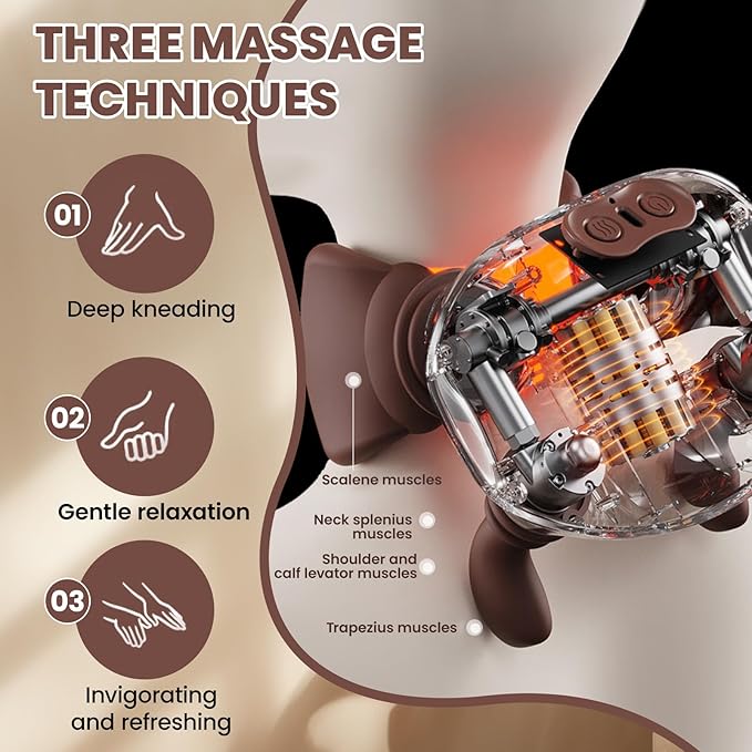 Neck Massager with HeatCordless Electric Shiatsu Neck and Back Massager 3 Speeds 2 Heat SettingsPortable Heated Neck Massager4D Kneading Neck and for Muscle Relax (White + Khaki)