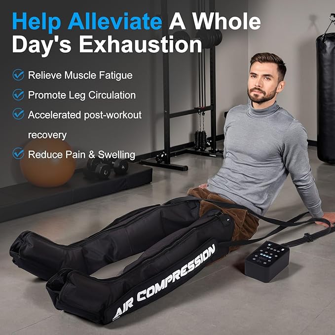 Air Compression Therapy System Rechargeable Leg Massager Dynamic Leg Compression Recovery Boots for Fast Recovery and Improved Circulation for Athletes (4 Chamber- XL)