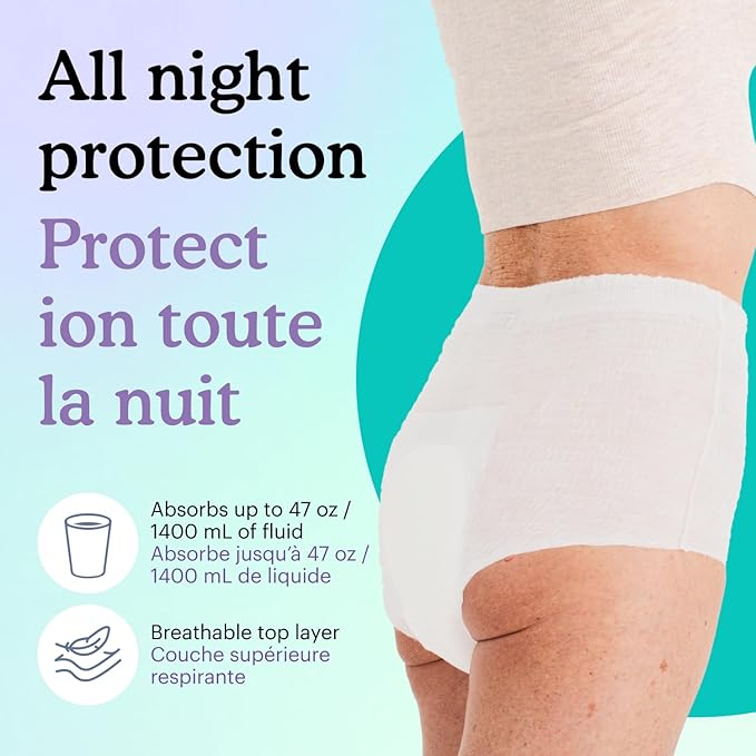 Because Overnight Absorbency Pull Ups - Adult Disposable Incontinence Underwear Extra Absorbent Nighttime Briefs for Men and Women White Small/Medium 20 Count