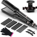 Hair Crimper Waver Professional Hair Straightener Beach Waves Curling with 4 Interchangeable Ceramic Plates | Auto Temp Control for All Hair Types | Quick Heat Wide Plate Styling Tool &amp Straighte