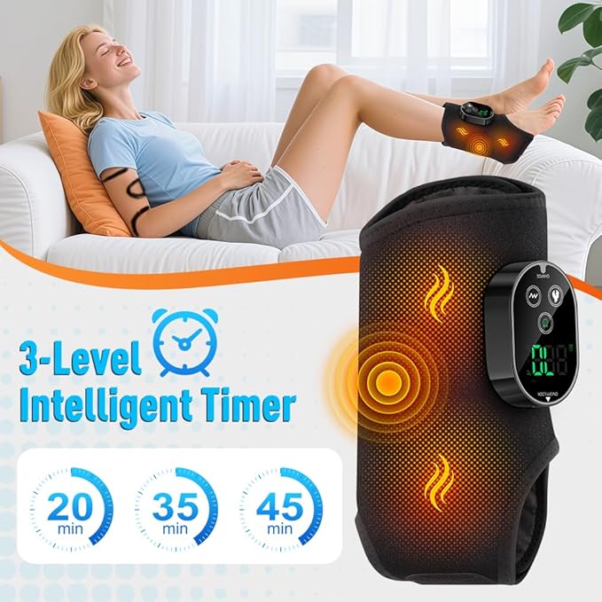 Wearable Ankle Massager with Heat &amp Vibration Cordless Heated Ankle Wrap for Ankle and Foot Comfort Adjustable Heat Levels Rechargeable Single Black