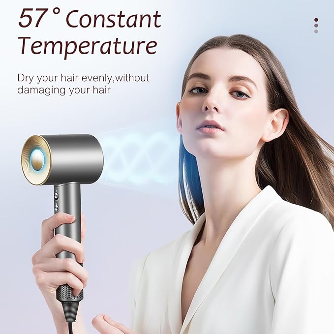 Brushless Powerful Hair Dryer 1600W 110000 RPM Fast Drying High Speed Blow Dryer with Negative Ion Technology Portable Lightweight with Diffuser and Nozzle for Home Salon Travel Grey