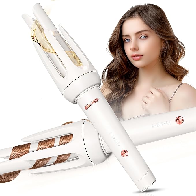 Auto Hair Curler Automatic Curling Iron with 4 Temperature &amp 3 Timer Automatic Shut-Off Anti-Scald Anti-Tangle Rotating Curling Wand for Hair Styling White