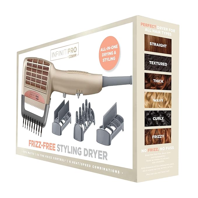 INFINITIPRO BY CONAIR 4-in-1 Frizz Free Styling Hair Dryer 1875W Hair Dryer and 4 Attachments