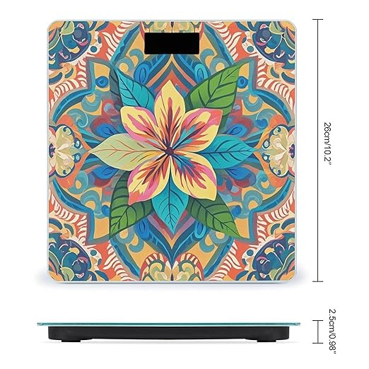 Flowers and Hawaiian Tribal Patterns Scale for Body Weight Sturdy Tempered Glass Weighing Scales with LCD Display Accurate Digital Bathroom Scale Convenient Body Fat Smart Scales Easy Read