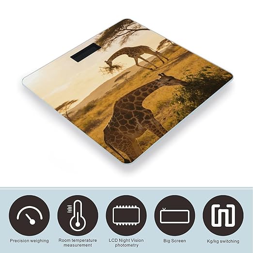 African Giraffes Weight ScaleClear LED Display Bathroom Digital Weighing ScaleTempered Glass Digital Bathroom Scale for Body Weight Capacity Up to 400 Lbs