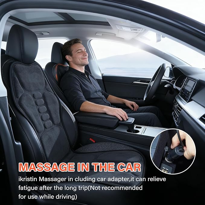 Back Massager Cushion with Heat - 9 Vibration Motors 9 Massage Modes &amp 9 Intensity Levels 4-Zone Full Back Massage 3 Heat Settings &amp Timer Ideal for Back Pain Relief Home &amp Office Use Gift