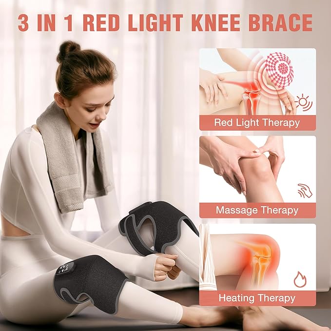 Red Light Therapy &amp Vibration Massage Knee Brace 660nm&amp850nm Near Infrared Light Therapy Heated Knee Massager for Pain Relief Heated Knee Wrap for Knee Joint Elbow Heating Pad Gift for Me