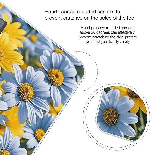 Blue and Yellow Flowers Smart Scale for Body Weight Accurate Bathroom Scale with LED Display Digital Weight Scales Weighing Machine High Precision Scales for Bath Home