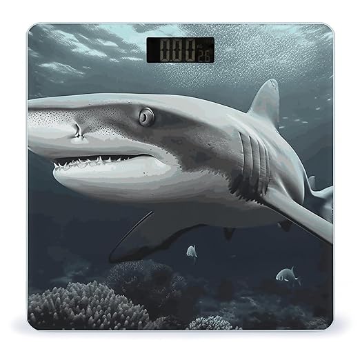 Shark Scale for Body Weight Anti-Slip Digital Bathroom Scale Sturdy Toughened Glass Weighing Scales High Precision Safe Rounded Corners Smart Scales