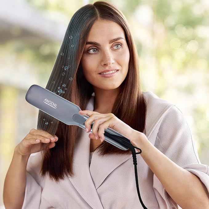 ANGENIL 2 in 1 Straightener and Curler Ceramic Professional Flat Iron 1.75 Inch Wide Anti-Scald Straightening Iron Dual Voltage Hair Straightener for Women with Silicone Pad LCD 20S Fast Heating