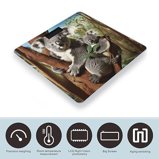 Koala FamilyScale for Body Weight with LCD High Precision Weighing Scales Fashion Sturdy Tempered Glass Weight Scales Easy-to-Read Digital Bathroom Scale for Daily 400lb