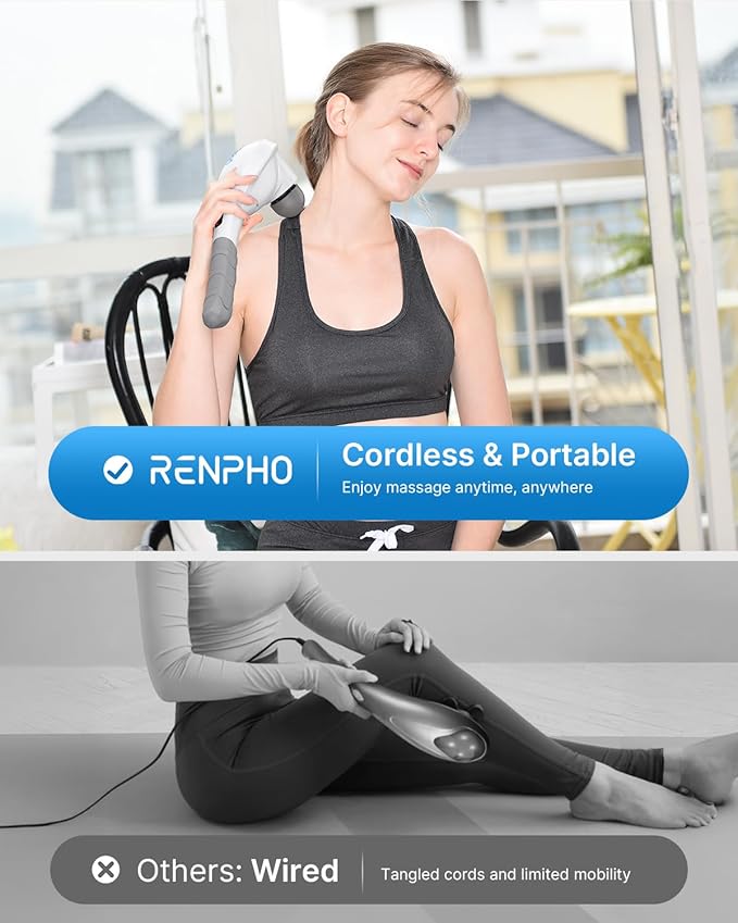 RENPHO Rechargeable Handheld Back Massager Cordless Electric Neck Massage Tool for Shoulder Foot Leg Calf Birthday Gifts for Women and Men