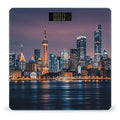 City Picture Night Scale for Body Weight Highly Accurate Digital Bathroom Electronic Weighing Machine for People LCD Display Large Size Tempered Glass for Safe Home Use