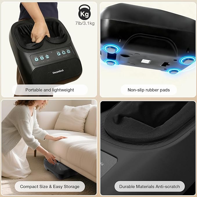 Shiatsu Foot Massager with Heat Electric Foot Massager Machine for Plantar Fasciitis Neuropathy with Remote Control Adjustable Vibration and Compression (Black)