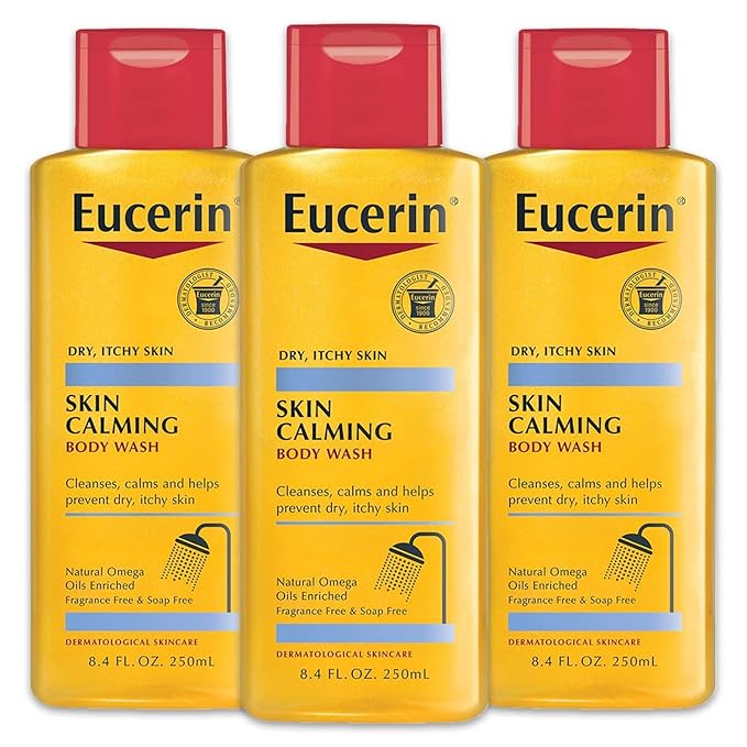 Eucerin Skin Calming Body Wash - Cleanses and Calms to Help Prevent Dry Itchy Skin - 8.4 fl. oz. Bottle (Pack of 3)