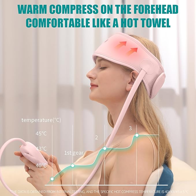 Head MassagerScalp MassagerRelief HeadachesFatigueStressSleep aidHangover with Airbag KneadingConstant Temperature Hot Compress for Head (Pink)