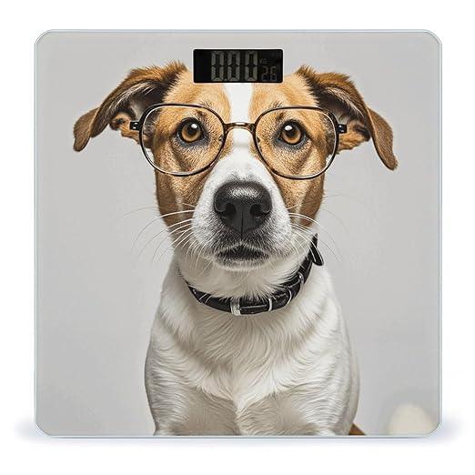 Dog with Glasses Digital Bathroom Scale for Body Weight Weighing Scale with Backlit LCD Display High Precision Measurements &amp Measures Weight Up to 180kg