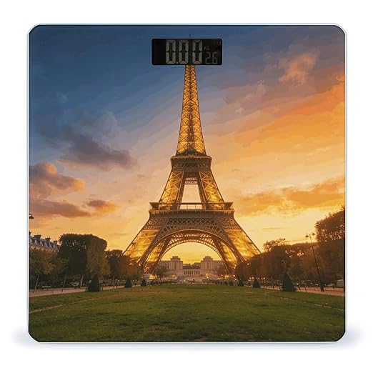 Eiffel Tower Weight ScaleClear LED Display Bathroom Digital Weighing ScaleTempered Glass Digital Bathroom Scale for Body Weight Capacity Up to 400 Lbs