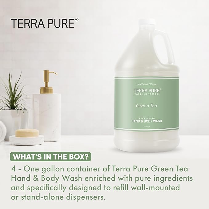 Terra Pure Hotel Hand &amp Body Wash Soap | Four Gallons | Designed to Refill Soap Dispensers (Set of 4)