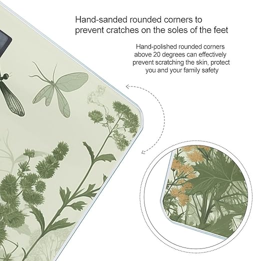 Foliage and Herbs with Dragonflies Winged Bathroom Scale for Body Weight LCD Display Digital Bathroom Scale Tempered Glass Bathroom Weight Scales Fashion Smart Scales for Home Bedroom 400 Lb