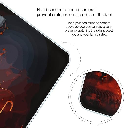 Red Flame Music Note Scale for Body Weight Anti-Slip Digital Bathroom Scale Sturdy Toughened Glass Weighing Scales High Precision Safe Rounded Corners Smart Scales