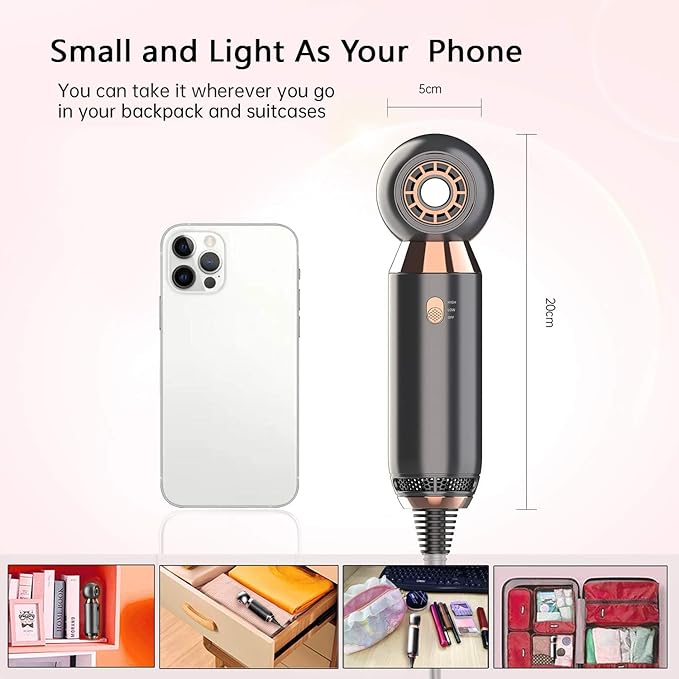 Portable Hair Dryer - 800W Constant Heat Control Hairdryer Protect Hair with ALCI Safety Plug High Airflow Lightweight Mini Blow Dryer for Home Hotel and Travel