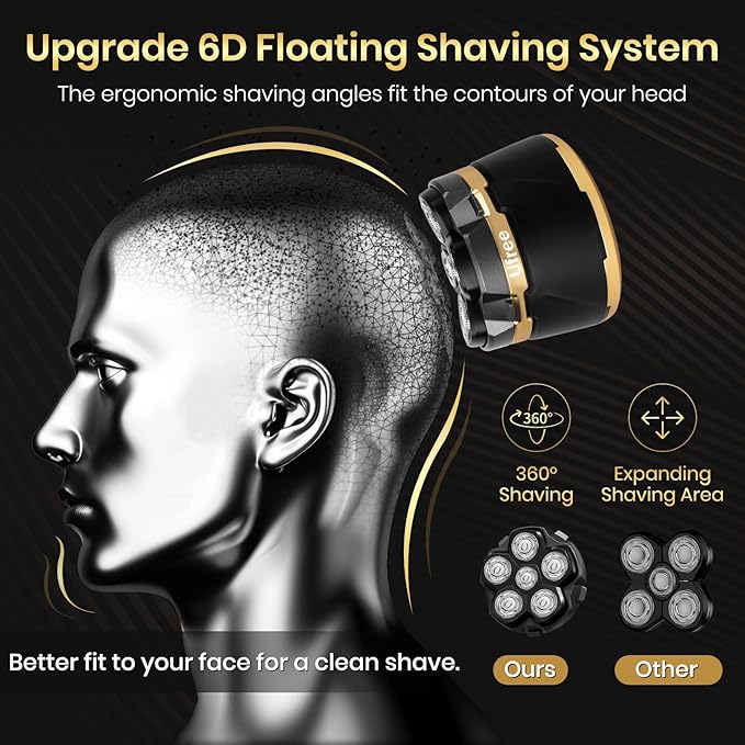 Ufree Head Shavers for Bald Men - Waterproof Bald Head Shaver with Travel Pouch Detachable Rotary Blade for Clean Shave Electric Razor with LED Display Wet/Dry